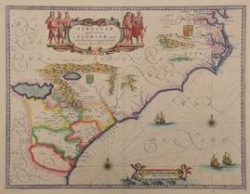 Virginiae Partis Australis, et Floridae, Map by Willem J. Blaeu (1571-1638)  