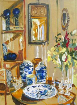 Blue and White Pottery in Ochre by Laura Lacambra Shubert