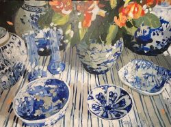 Chinoiserie on Blue Stripes by Laura Lacambra Shubert