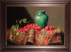 Grapes, Plums, and Green Pottery by Bert Beirne