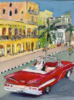 Riding in Old Havana - Red Convertible by Ana Guzman