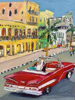 Riding in Old Havana - red convertible by Ana Guzman