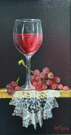Red Wine, Red Grapes, and Cloth by Bert Beirne