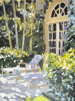 Dappled Light on Lawn Chairs by Laura Lacambra Shubert