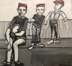 Three Men with Red Hats and a Boy by Robert Broderson