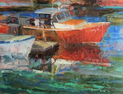 Workboat Reflection in Orange by Trey Finney