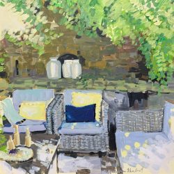 Yellow Pillows on Blue by Laura Lacambra Shubert